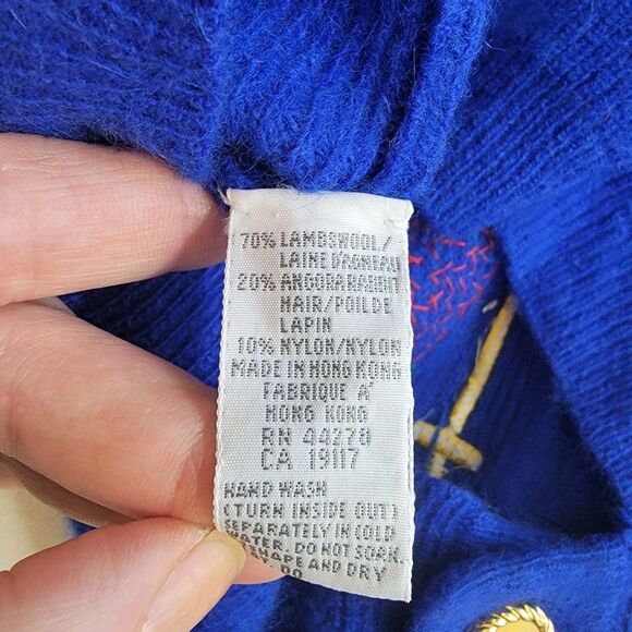 VTG Marisa Christina Classics Lambswool Angora Christmas Sequin Cardigan Blue S - Picture 4 of 16